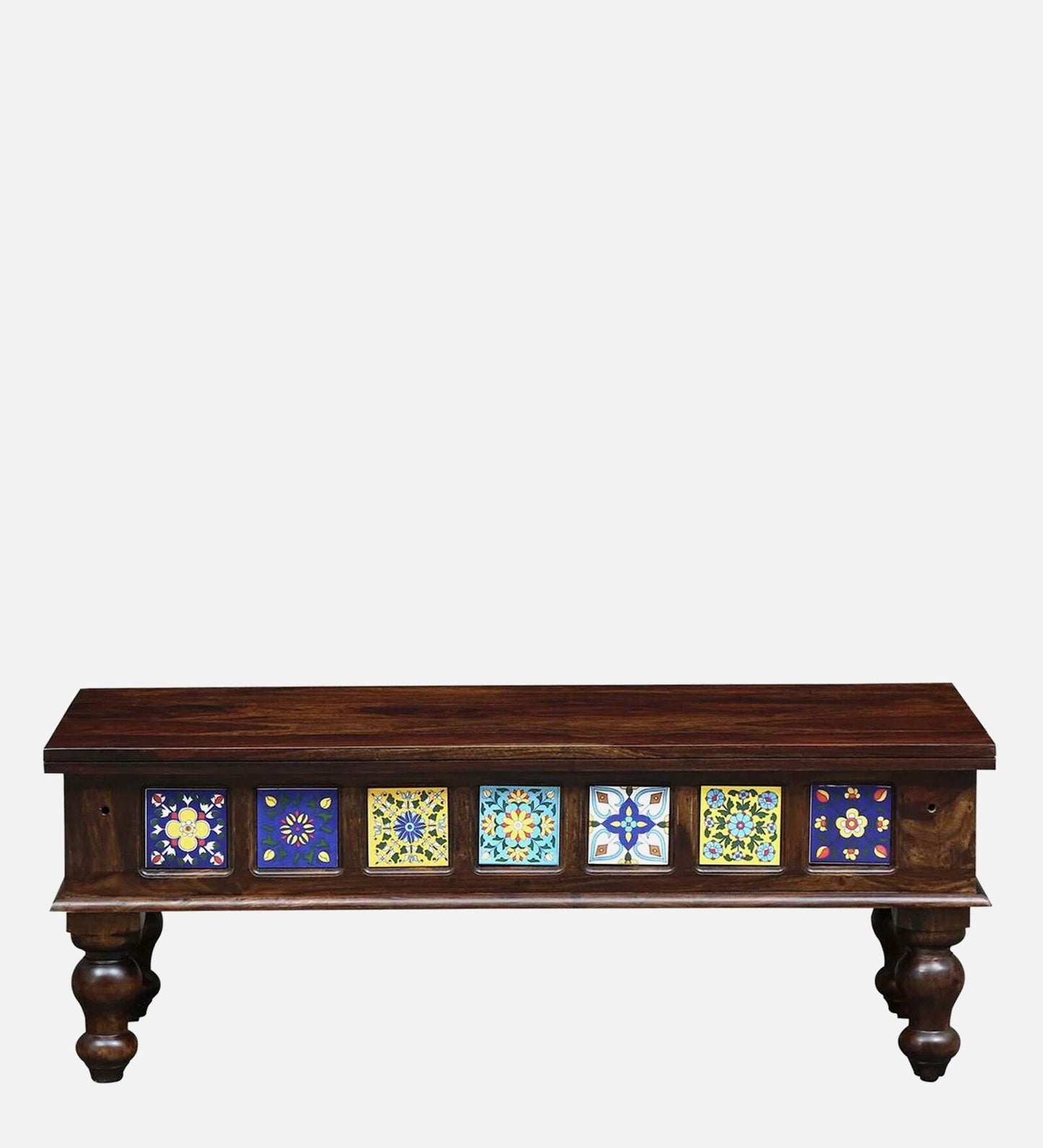 Siramika Solid Sheesham Wood 6-Seater Dining Set with Tiled Bench | Provincial Teak Finish