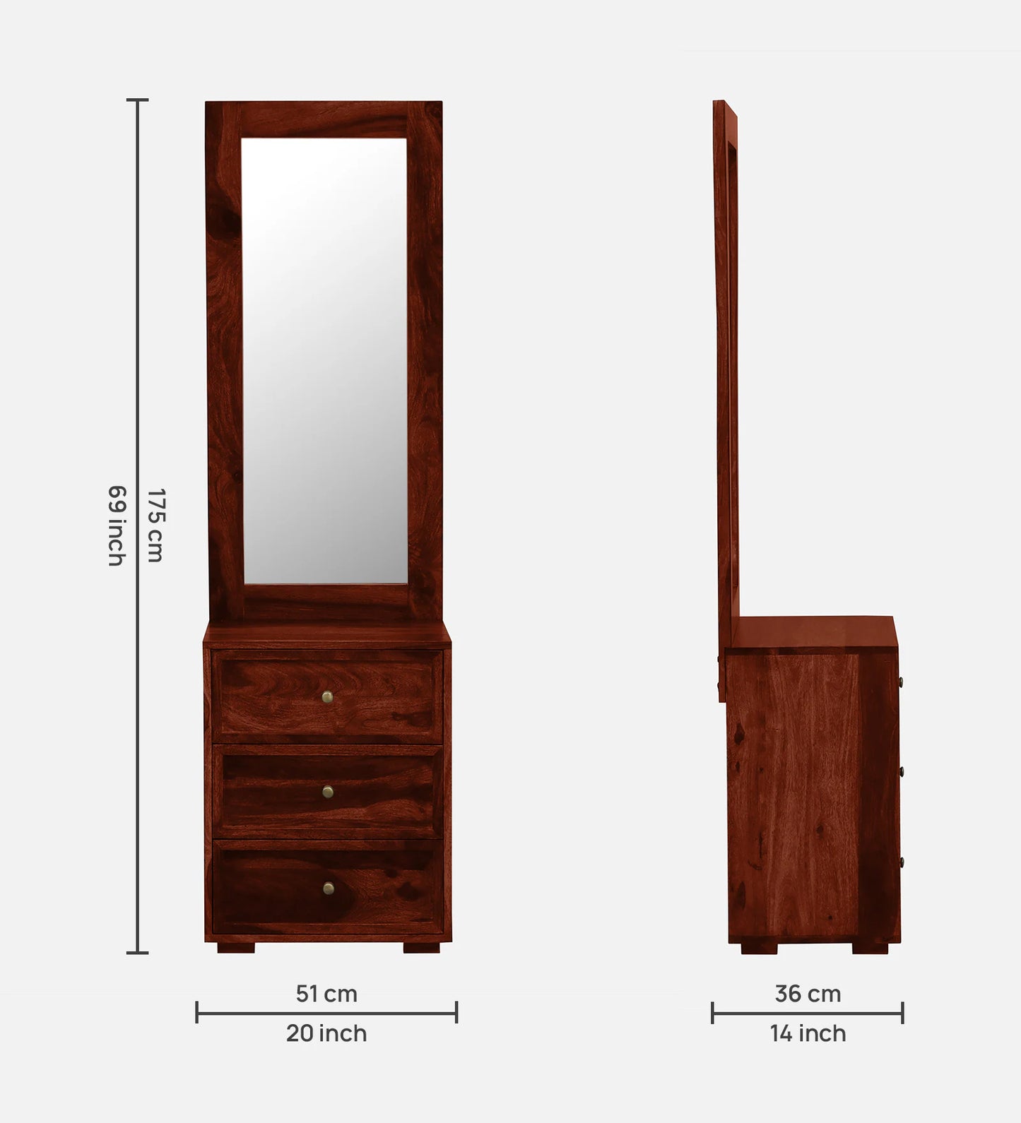 Tyumen Sheesham Wood Dresser with Mirror & 3 Drawers in Honey Oak Finish