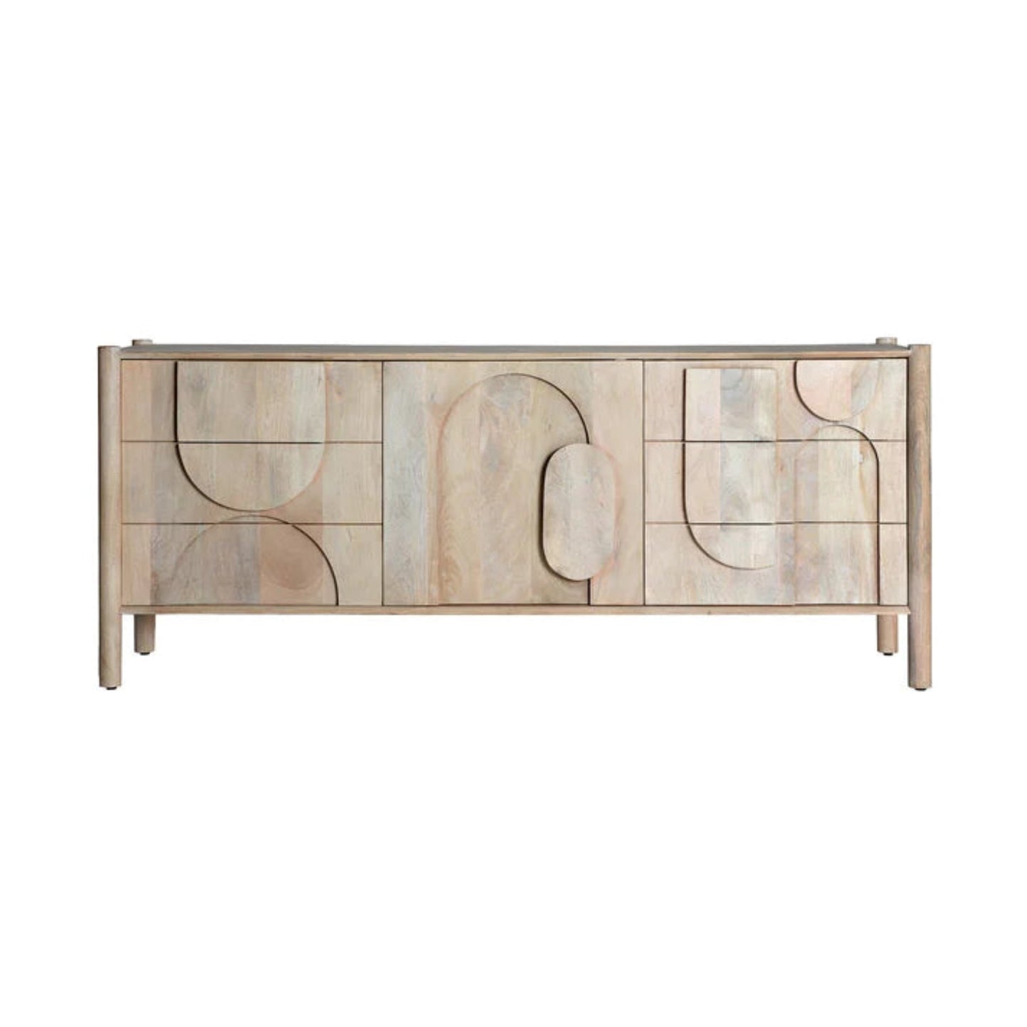 Zen Solid Mango wood Sideboard with Geometric Arch 3 Doors in White Wash Finish