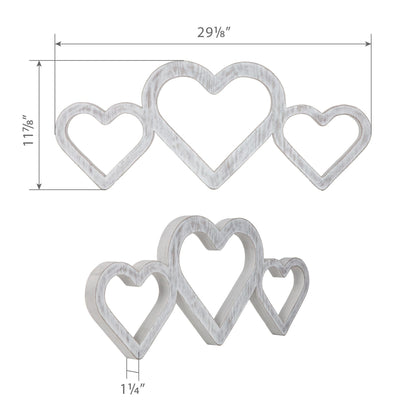 Large Whitewashed Triple Heart Wood| Love Accent for Wall or Shelf