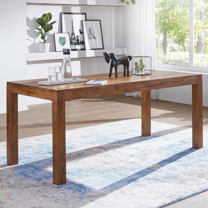 Solid Sheesham Wood Dining Table Contemporary Block-Leg Design