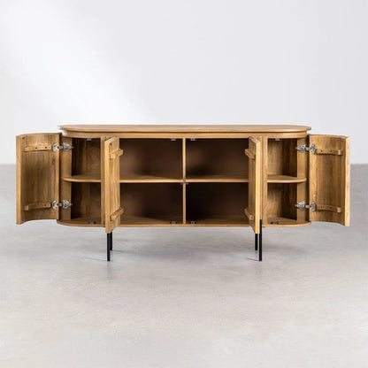 Fluted Curve Mango Wood Sideboard  with Black Metal Legs