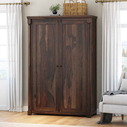 Classic Sheesham Wood 2-Door Wardrobe with Multi-Level Storage