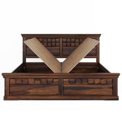 Prashiv Solid Wood King Size Drawer Storage Bed In Provincial Teak Finish