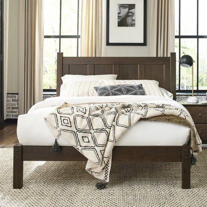 Aker Solid Wood Platform Bed  with Paneled Headboard | Dark Brown Finish
