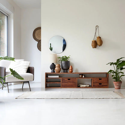 Modern Cube Rustic TV Unit Honey Oak Finish with Extensive Storage