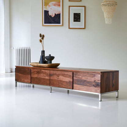 Artisan Solid Wood TV Stand with Storage Drawers & Open Shelf