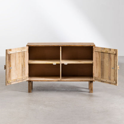 Hand-Carved Mandala Mango Wood Sideboard with 2 Door in Natural Finish