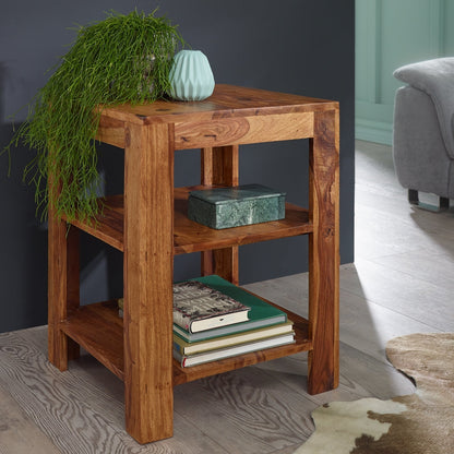 Cube Design Solid Wood Sheesham Side Table with Storage
