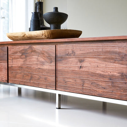 Artisan Solid Wood TV Stand with Storage Drawers & Open Shelf
