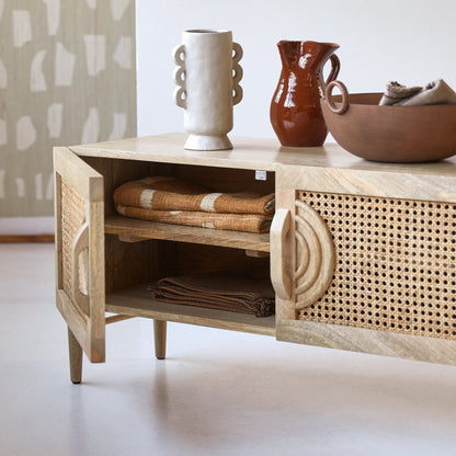 Ziggy Solid Mango Wood TV Unit 2 Deep Walnut Finish with Open Cubby Storage