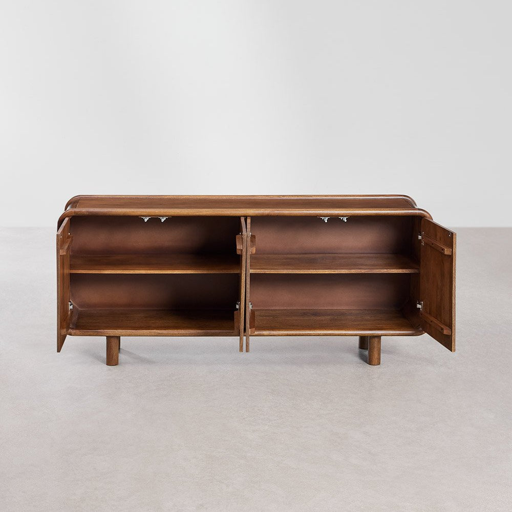 Retro Sculptural Sideboard | Barrel-Shape 4-Door Media Console with Rounded Edges