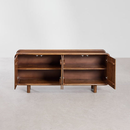 Retro Sculptural Sideboard | Barrel-Shape 4-Door Media Console with Rounded Edges