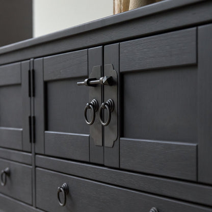 Onyx Black Solid Mango Wood TV Unit 2 Drawer 4 Door In Black Finish