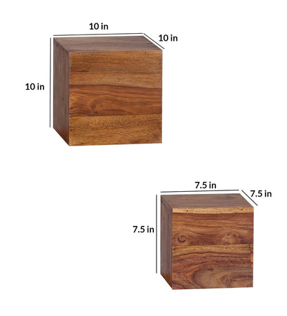 Sheesham Wood Floating Cube Wall Shelf in Teak Finish