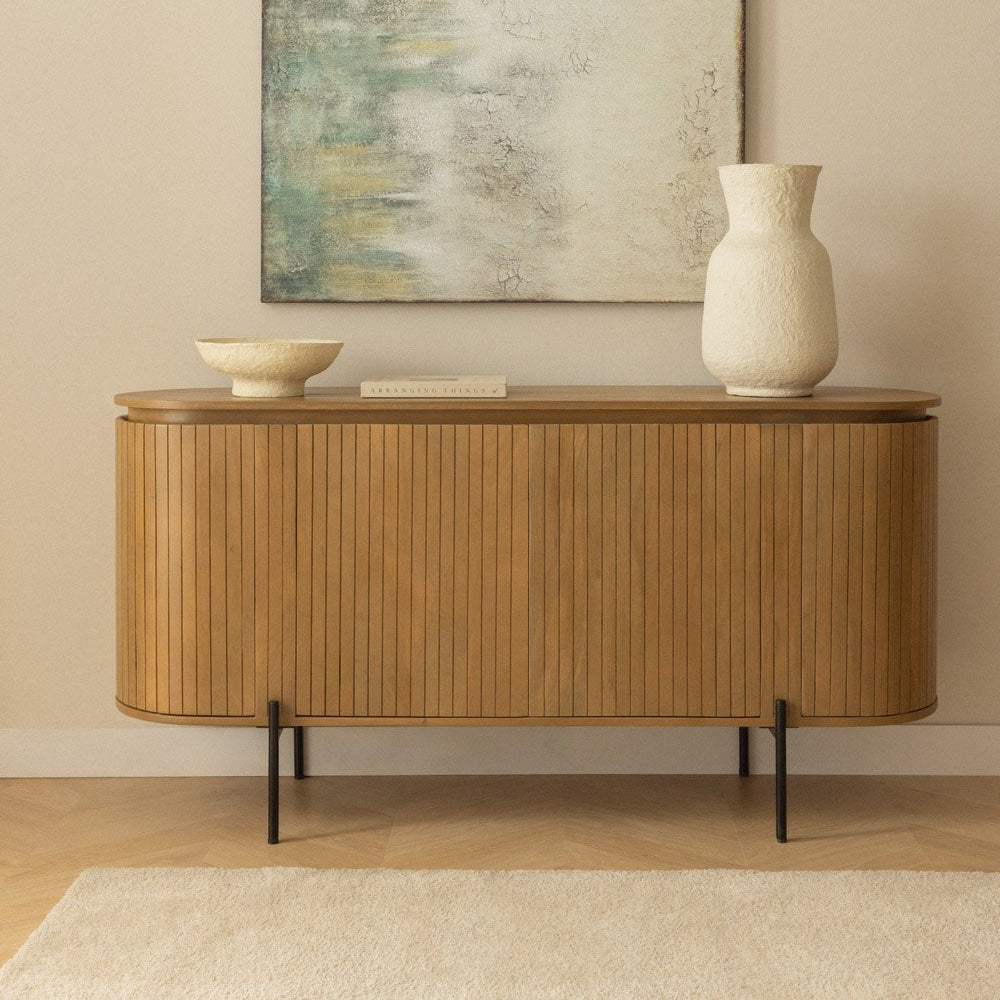Fluted Curve Mango Wood Sideboard  with Black Metal Legs