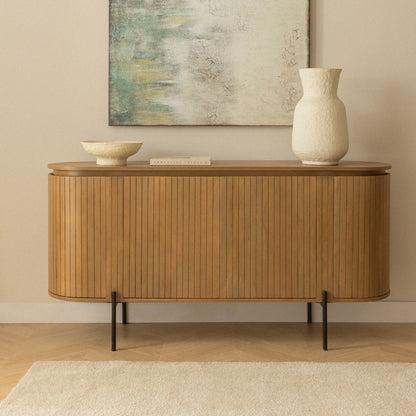 Fluted Curve Mango Wood Sideboard  with Black Metal Legs