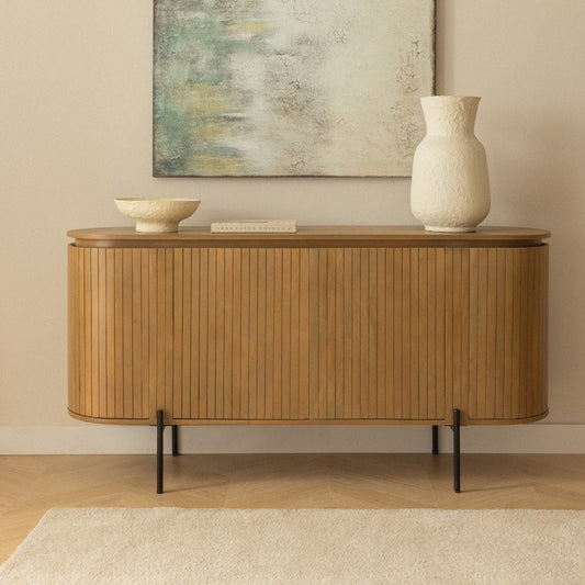 Fluted Curve Mango Wood Sideboard  with Black Metal Legs