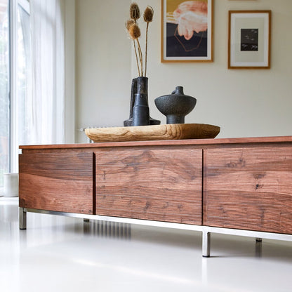 Artisan Solid Wood TV Stand with Storage Drawers & Open Shelf