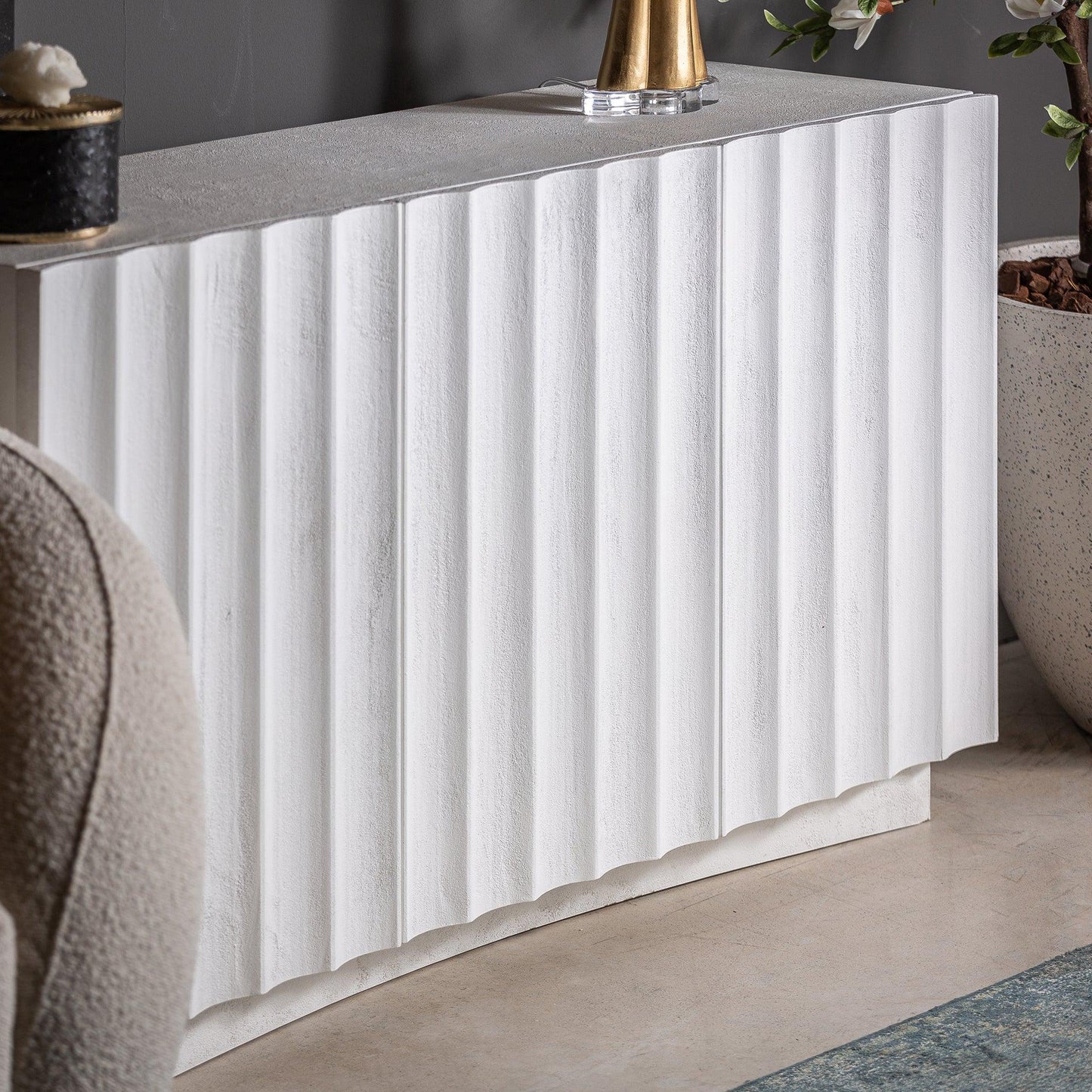 Rhea Solid Mango wood Sideboard with 3 Door in White Wash Finish