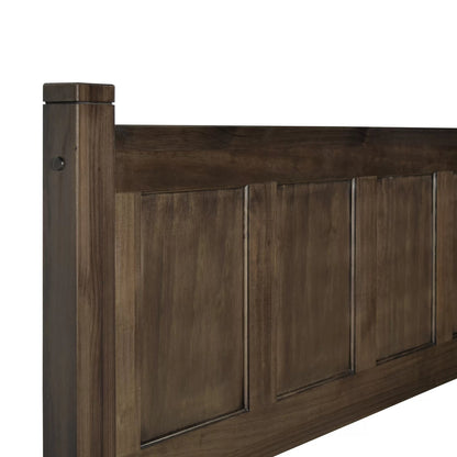 Aker Solid Wood Platform Bed  with Paneled Headboard | Dark Brown Finish