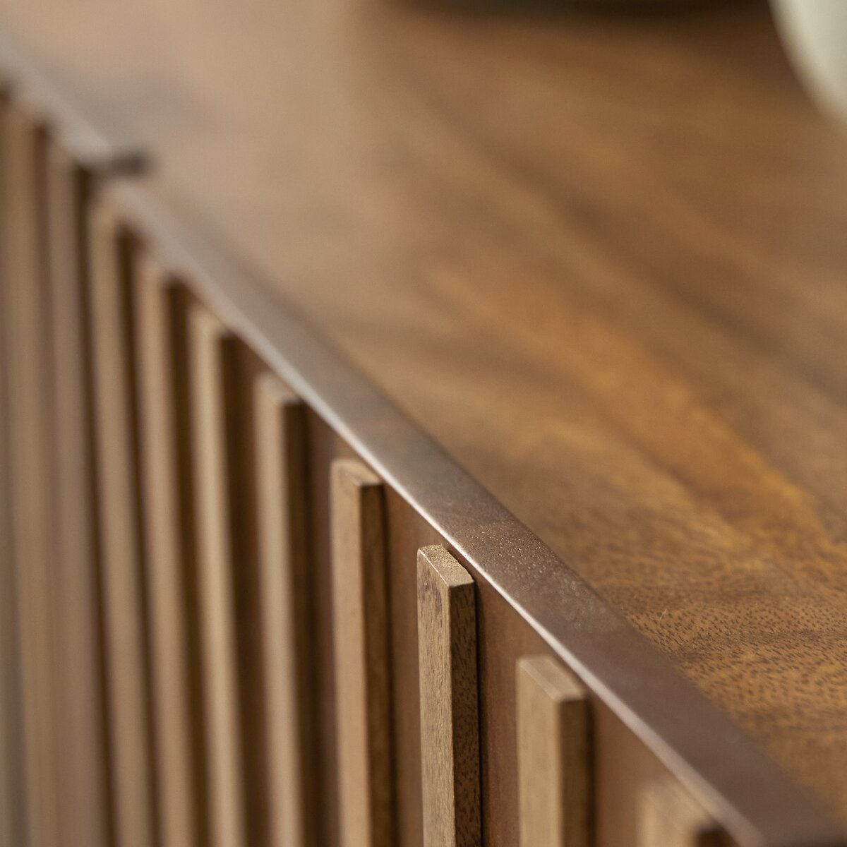 Fluted Solid Mango Wood TV Unit 3 Door with Vertical Slats