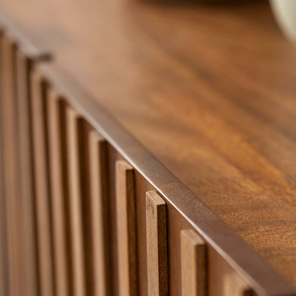 Fluted Solid Mango Wood TV Unit 3 Door with Vertical Slats