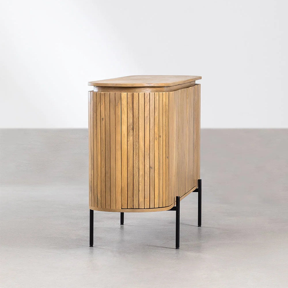 Fluted Curve Mango Wood Sideboard  with Black Metal Legs