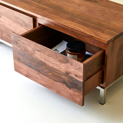 Artisan Solid Wood TV Stand with Storage Drawers & Open Shelf