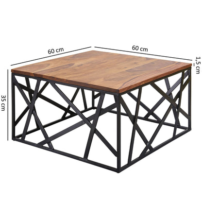 Industrial Square Coffee Table & Abstract Geometric Black Metal Base