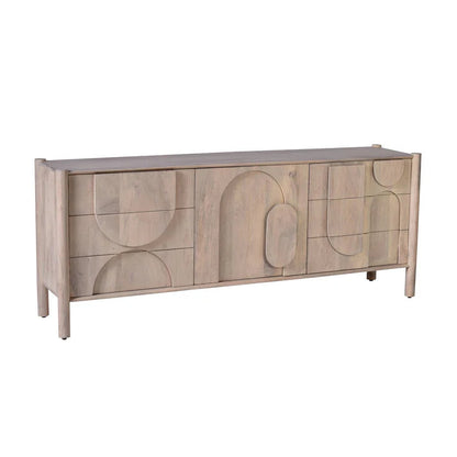Zen Solid Mango wood Sideboard with Geometric Arch 3 Doors in White Wash Finish