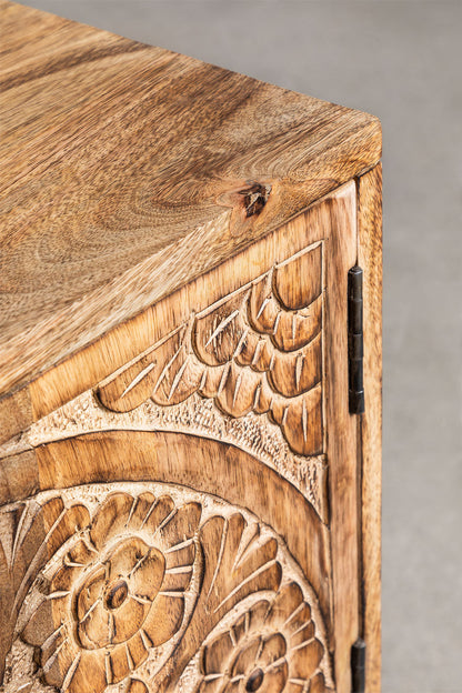 Hand-Carved Mandala Mango Wood Sideboard with 2 Door in Natural Finish