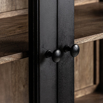 Industrial Farmhouse Black Solid Mango wood with 2 door Bookshelf in Rustic Black Finish