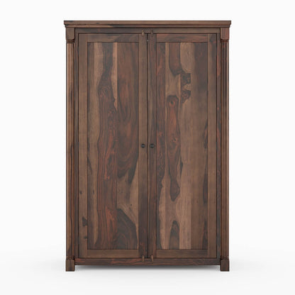 Classic Sheesham Wood 2-Door Wardrobe with Multi-Level Storage