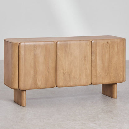 Sculptural Solid Mango Wood Sideboard With 3 Door in White Wash Finish