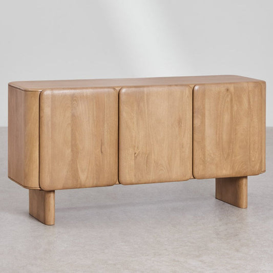 Sculptural Solid Mango Wood Sideboard With 3 Door in White Wash Finish
