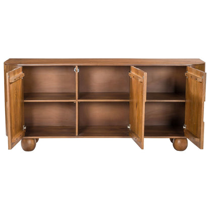 Walnut Finish 3-Door Sideboard with Quarter-Circle Inlay and Ball Fee