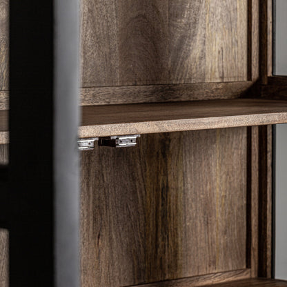 Industrial Farmhouse Black Solid Mango wood with 2 door Bookshelf in Rustic Black Finish