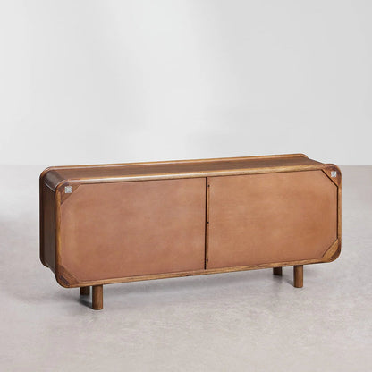 Retro Sculptural Sideboard | Barrel-Shape 4-Door Media Console with Rounded Edges