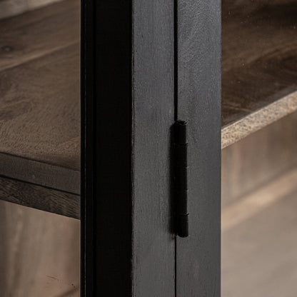 Industrial Farmhouse Black Solid Mango wood with 2 door Bookshelf in Rustic Black Finish