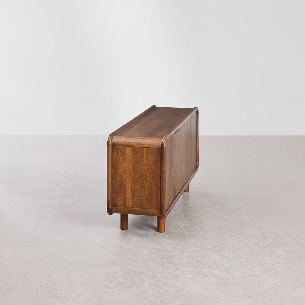 Retro Sculptural Sideboard | Barrel-Shape 4-Door Media Console with Rounded Edges