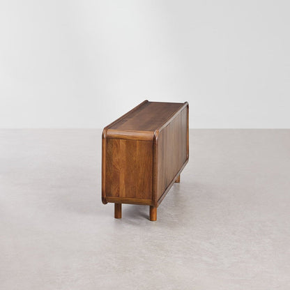 Retro Sculptural Sideboard | Barrel-Shape 4-Door Media Console with Rounded Edges