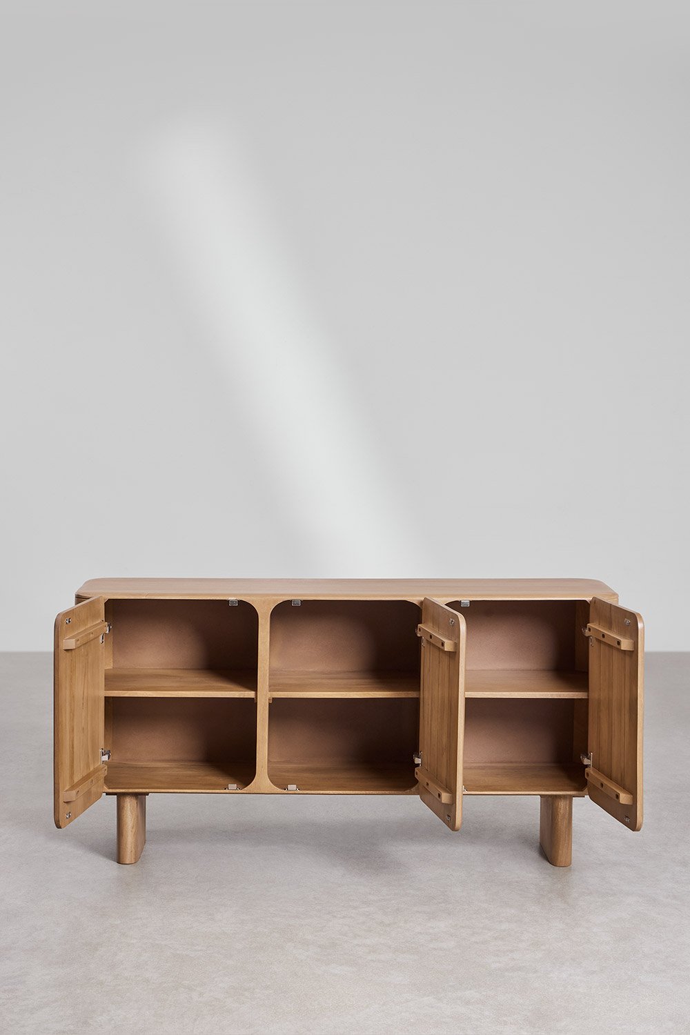 Sculptural Solid Mango Wood Sideboard With 3 Door in White Wash Finish
