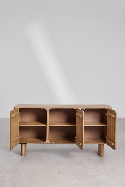 Sculptural Solid Mango Wood Sideboard With 3 Door in White Wash Finish