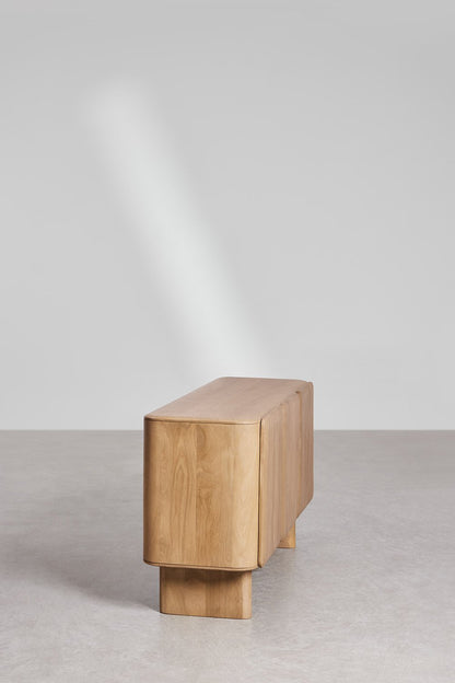 Sculptural Solid Mango Wood Sideboard With 3 Door in White Wash Finish