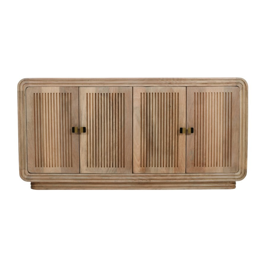 Modern Wooden Ribbed Sideboard with Rounded Edges & Brass Handles