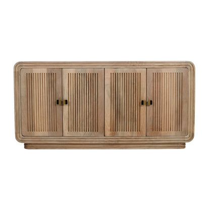 Modern Wooden Ribbed Sideboard with Rounded Edges & Brass Handles