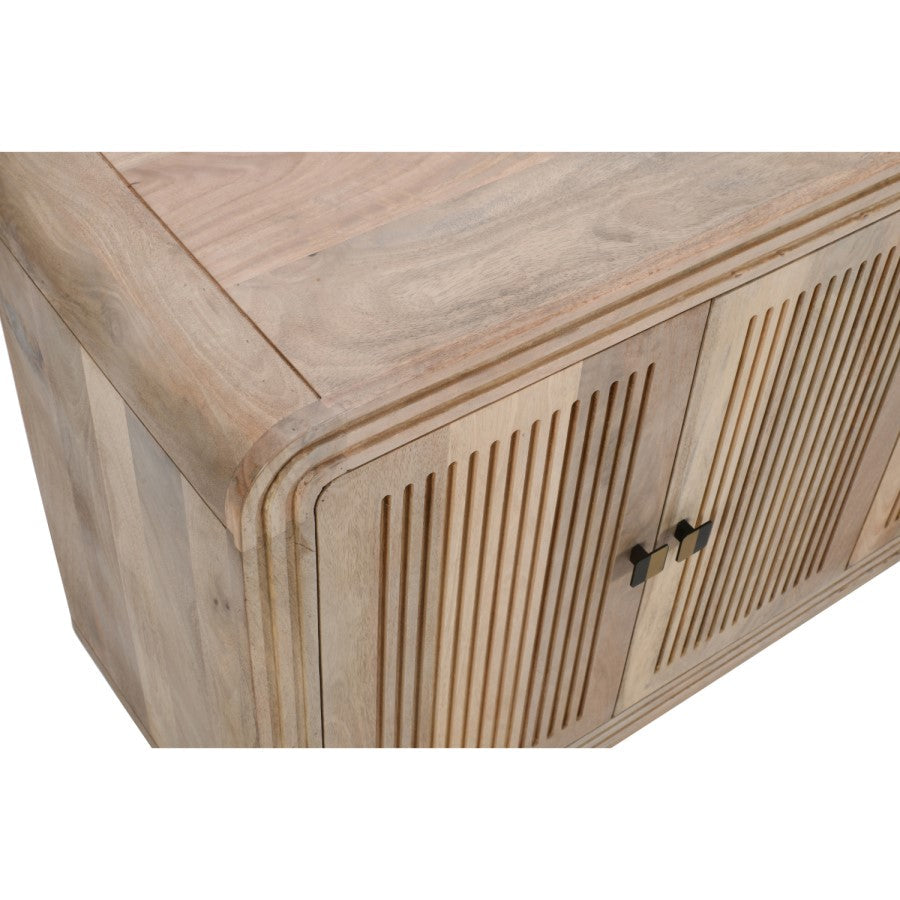 Modern Wooden Ribbed Sideboard with Rounded Edges & Brass Handles