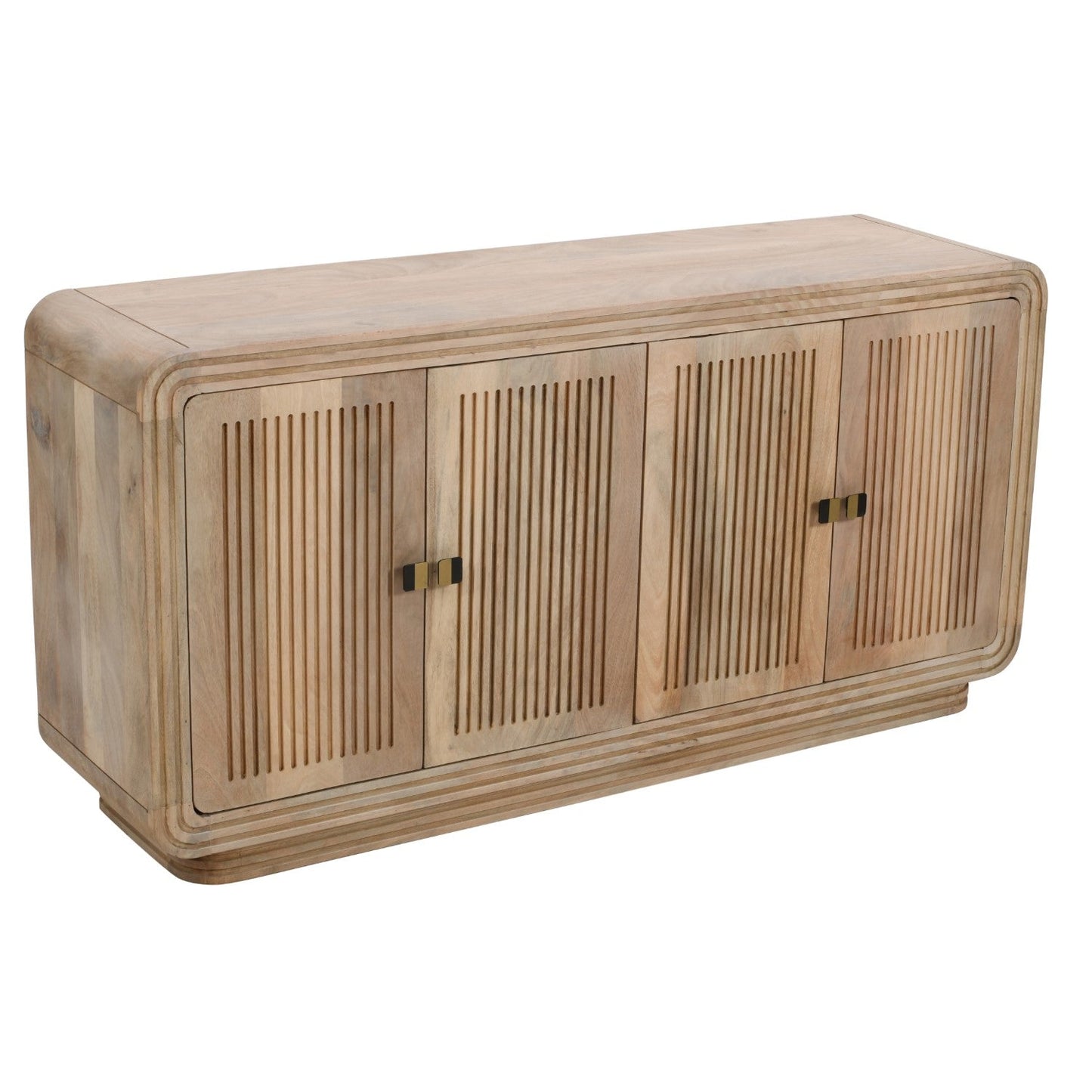 Modern Wooden Ribbed Sideboard with Rounded Edges & Brass Handles