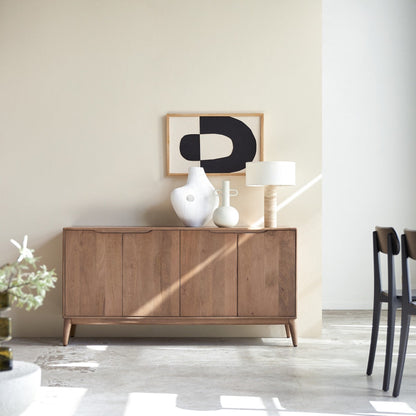 Scandi-MCM 4-Door Sideboard In Light Oak Finish